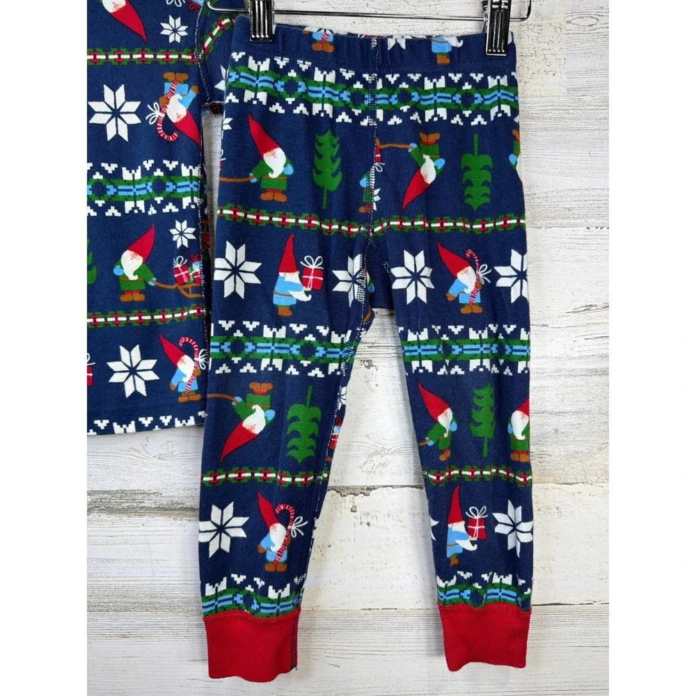Hanna Andersson Pajamas Boys 3T Blue Gnome Fair Isle Organic Cotton Holiday EUC